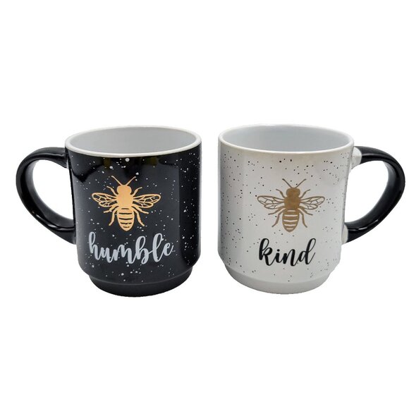 Be Humble Be Kind Coco + Lola Mugs Black White Bee Coffee Tea Read - Picture 1 of 9